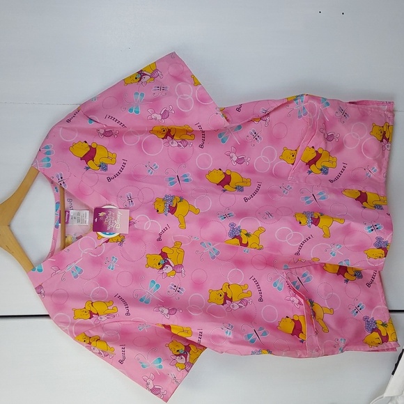 Disney Pink Winnie the Pooh Scrub Top Nurse Hospital Childrens  Sz.2X - Picture 1 of 6